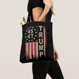 Trump 45 47 Vintage Retro America USA Flag Tote Bag