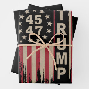 Trump 45 47 Vintage Retro America USA Flag Wrapping Paper Sheet