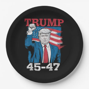 Trump 45 47 Vintage Retro USA American Flag Paper Plate