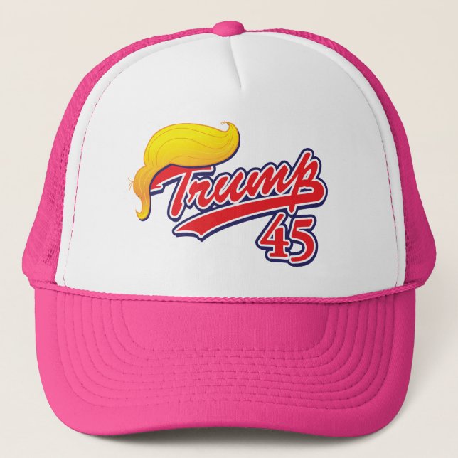 Trump-45-with-Hair Trucker Hat (Front)