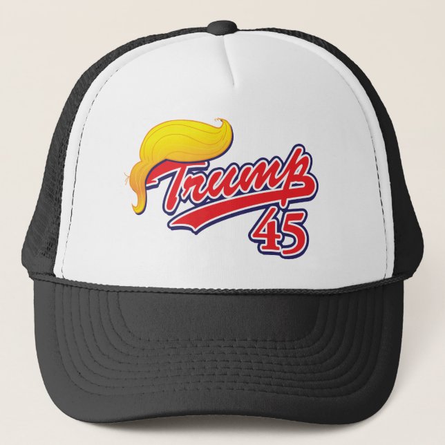 Trump-45-with-Hair Trucker Hat (Front)