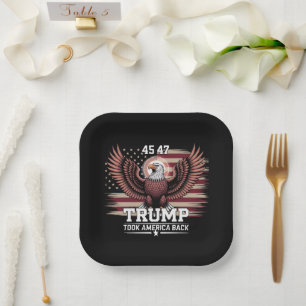 Trump 45th 47th President Flag 2025 Eagle America Paper Plate