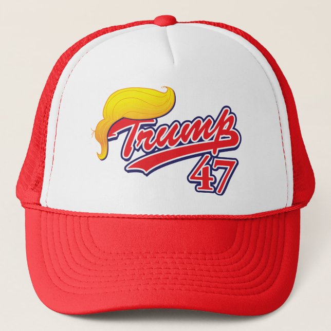 Trump-47-with-Hair Trucker Hat (Front)
