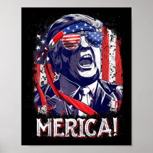 Trump 4th Of July Merica Men Women Usa American Fl Poster