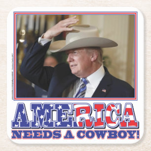 TRUMP-AMERICA-COWBOY SQUARE PAPER COASTER