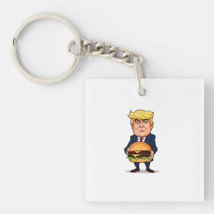 Trump and his burger - Funny and colorful illustra Key Ring