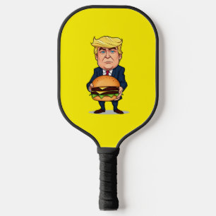 Trump and his burger - Funny and colorful illustra Pickleball Paddle