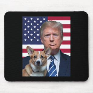 Trump And Pembroke Welsh Corgi Dog Usa Flag Electi Mouse Pad