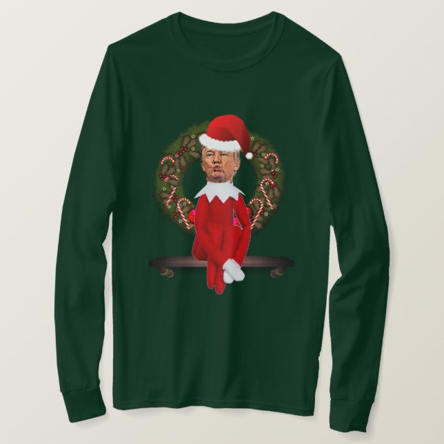Trump as a Christmas Elf Ugly T-Shirt (Design Front)