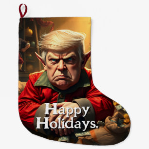 Trump As an Angry Christmas Elf Large Christmas Stocking