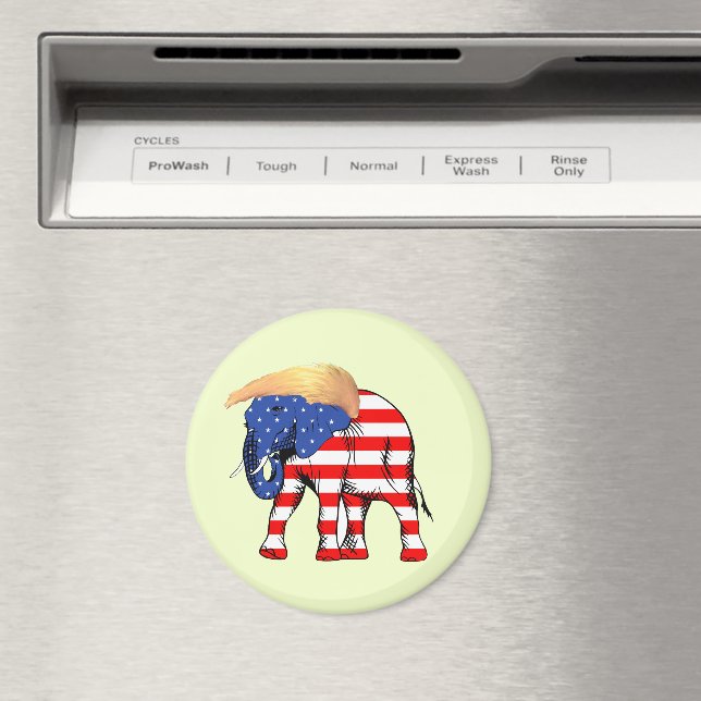 Trump Bad Hair Elephant Round Magnet, ZSSG Magnet (In Situ (Dishwasher))