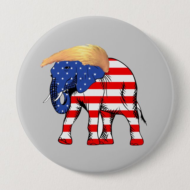 Trump Bad Hair Elephant Round Pin-Back Button, ZSS 10 Cm Round Badge (Front)