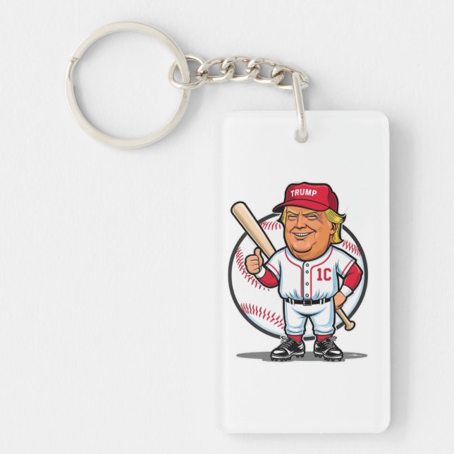 Trump Baseball Caricature Key Ring (Front)