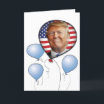 Trump Birthday Card<br><div class="desc">Donald Trump's braggadocious grin graces a patriotic balloon. Inside text reads "YUGE" Birthday Wishes! You can edit the message. Matching gift bag available.</div>