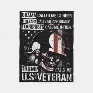 Trump Calls Me U.s Veteran Skull American Flag (on Fleece Blanket