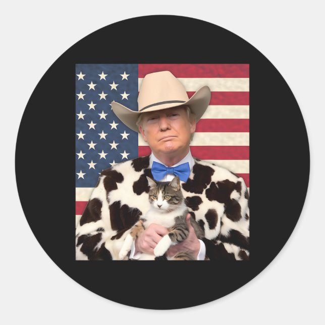Trump Cat Shirt Funny Cowboy Donald Trump 2024 Ame Classic Round Sticker (Front)