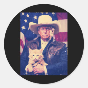 Trump Cat Shirt Funny Cowboy Donald Trump 2024 Ame Classic Round Sticker