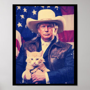 Trump Cat Shirt Funny Cowboy Donald Trump 2024 Ame Poster