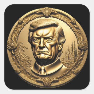 TRUMP CGI Collectible Gold Art-Coin Doubloon Square Sticker