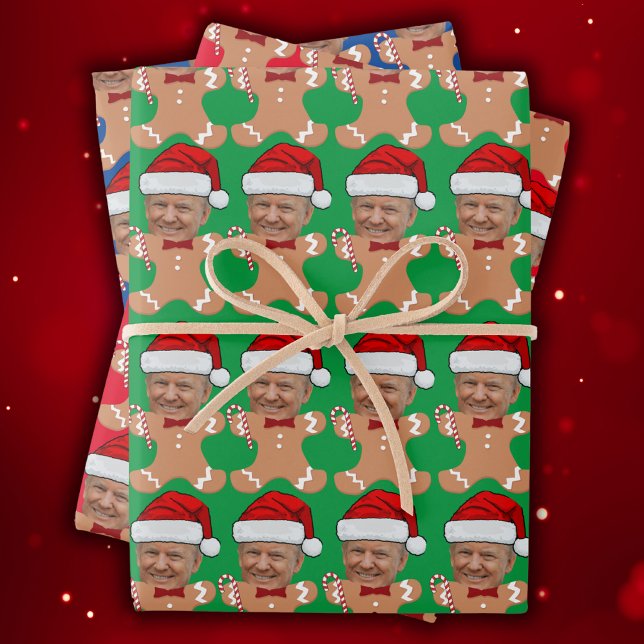 Trump Custom Face Photo Gingerbread Xmas  Wrapping Paper Sheet (Creator Uploaded)