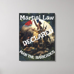 TRUMP DECLARES MARTIAL LAW MAN THE BARRICADES CANVAS PRINT