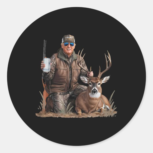 Trump Deer Hunting Donald Trump Old School Camoufl Classic Round Sticker (Front)
