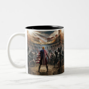 Trump depicted as a gladiator in an ancient Roman Two-Tone Coffee Mug