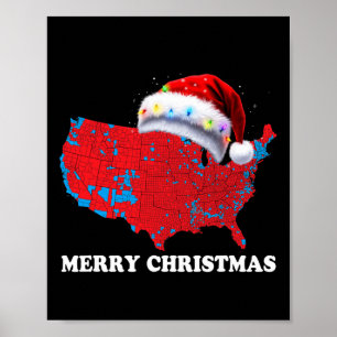 Trump Election Map Merry Christmas Holiday Santa H Poster