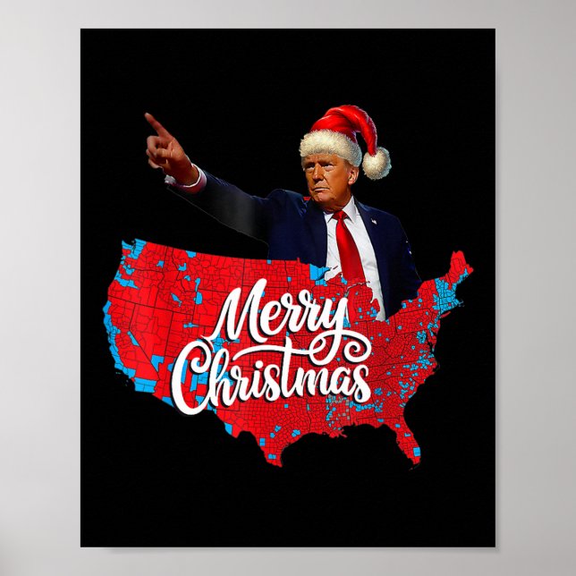 Trump Election Map Merry Christmas Holiday Santa H Poster (Front)