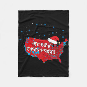 Trump Election Map Merry Christmas Santa Hat Funny Fleece Blanket