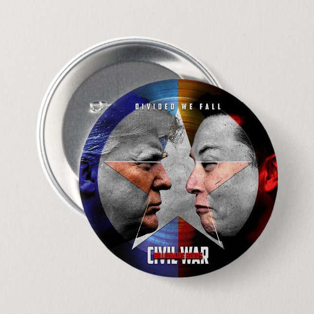 Trump Elon Civil War Donald vs Musk Political 7.5 Cm Round Badge (Front & Back)