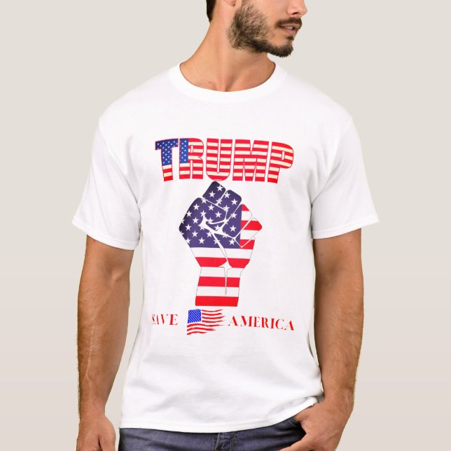 Trump Fist in Air America Civil War White Red Blue T-Shirt (Front)