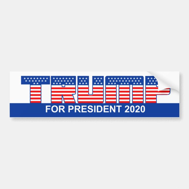 Trump for President 2020 with  Flag-like Letters Bumper Sticker (Front)