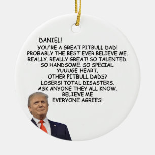 Trump Gift for Pitbull Dad, dog dad gift christmas Ceramic Tree Decoration