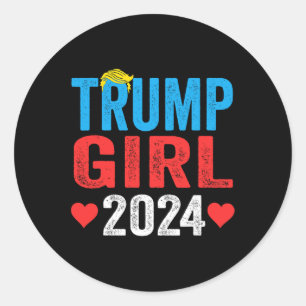 Trump Girl 2024 Cute Trump Flag Women Girls Kids Classic Round Sticker