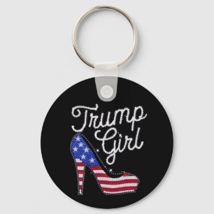 Trump Girl High Heel American Flag Bling Patriot Key Ring