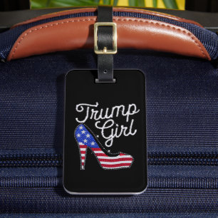 Trump Girl High Heel American Flag Bling Patriot Luggage Tag
