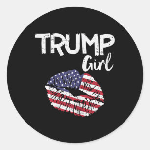 Trump Girl Lips Usa Flag Pro Vote For Donald 2020  Classic Round Sticker