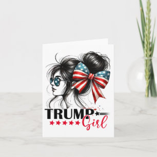 Trump Girl Messy Bun Sungles Trump 2024 Usa Flag Card