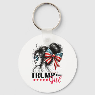 Trump Girl Messy Bun Sungles Trump 2024 Usa Flag Key Ring