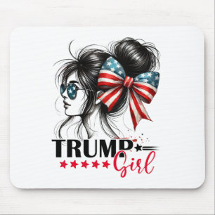 Trump Girl Messy Bun Sungles Trump 2024 Usa Flag Mouse Pad