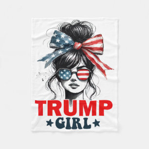 Trump Girl Messy Bun Sungles Trump American Flag  Fleece Blanket