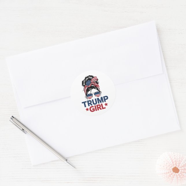 Trump Girl Messy Bun Trump 2024 Election American  Classic Round Sticker (Envelope)