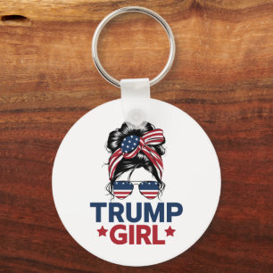 Trump Girl Messy Bun Trump 2024 Election American  Key Ring