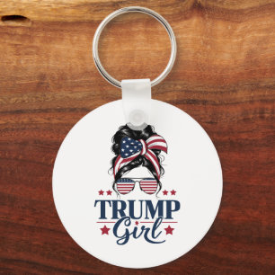 Trump Girl Messy Bun Trump 2024 Election American Key Ring