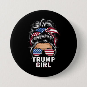 Trump Girl Messy Bun USA Flag Trump 2024 Election 7.5 Cm Round Badge