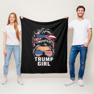 Trump Girl Messy Bun USA Flag Trump 2024 Election Fleece Blanket