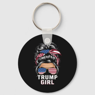 Trump Girl Messy Bun USA Flag Trump 2024 Election Key Ring