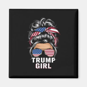 Trump Girl Messy Bun USA Flag Trump 2024 Election Magnet