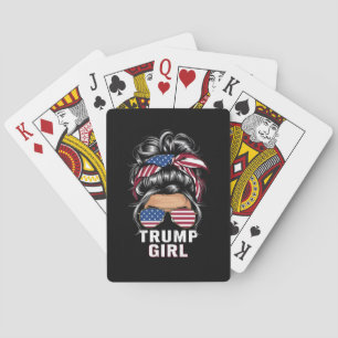 Trump Girl Messy Bun USA Flag Trump 2024 Election Playing Cards